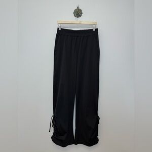Mono B Black Eco Soft Ruched Wide Leg Pant Pockets Size Medium Dance Yoga Casual
